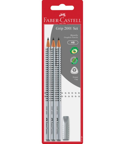 Set 3 Matite Grip2001 + Gommino salvapunta Faber Castell