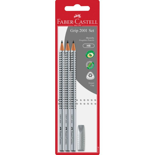 Set 3 Matite Grip2001 + Gommino salvapunta Faber Castell