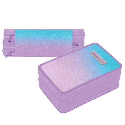 Astuccio 3 Zip Glamour Azzurro e Viola - Tinta Unita