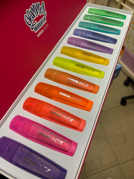 Confezione 12 evidenziatori glitterati - Tinta Unita