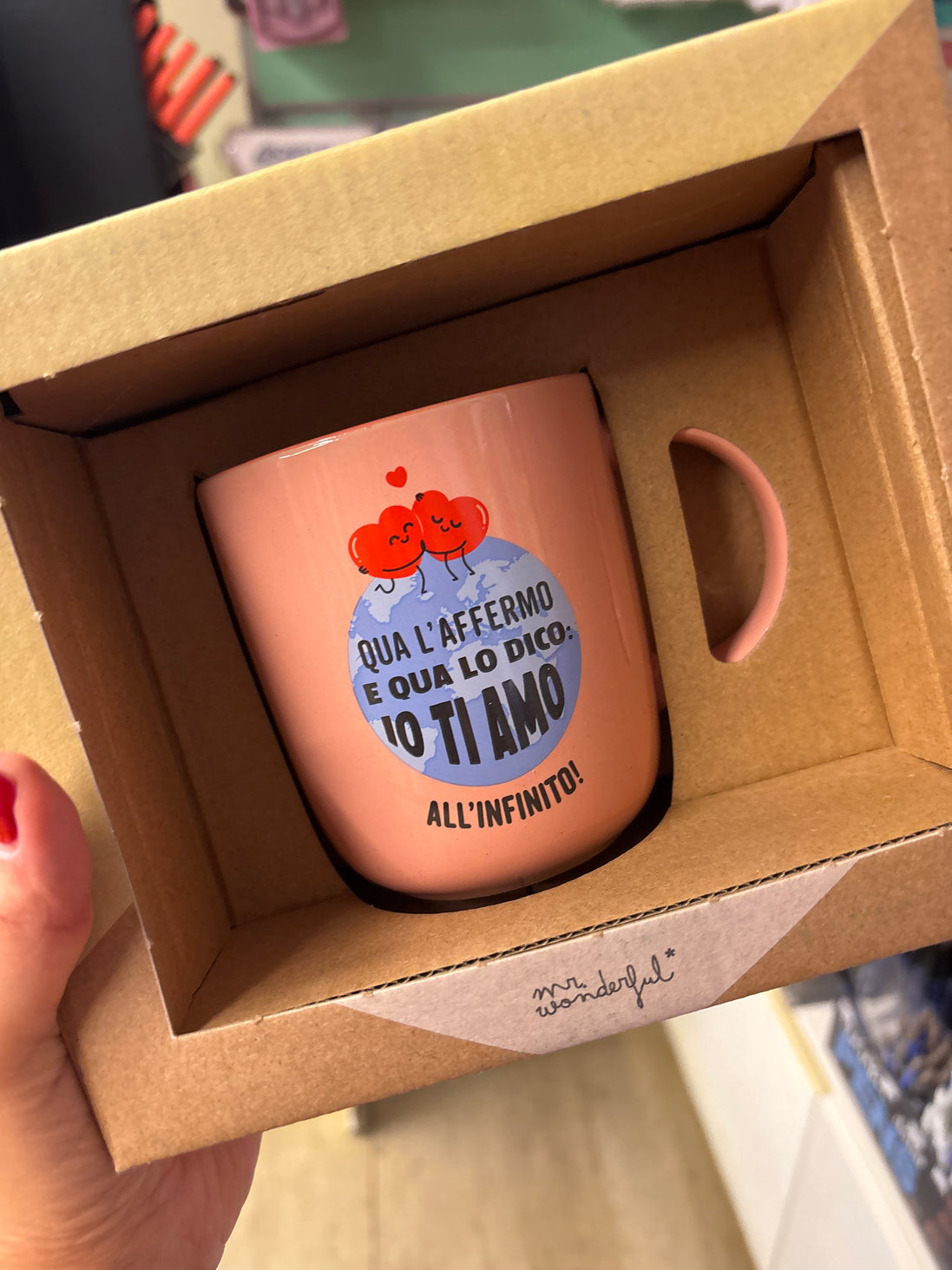 Tazza "Qui lìaffermo e qui lo dico, io ti amo all'infinito" Mr Wonderful