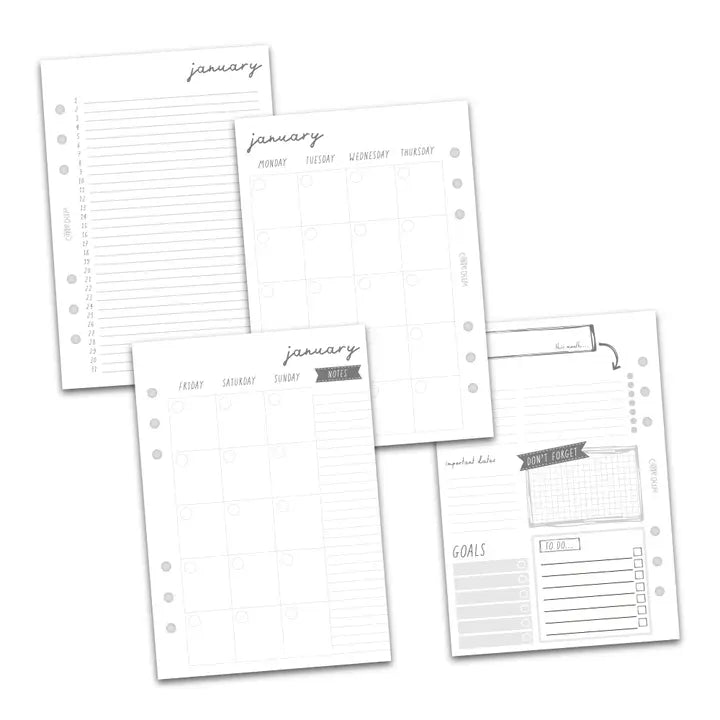 Calendario non datato per planner A5