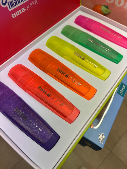 Confezione 6 evidenziatori glitterati fluo - Tinta Unita
