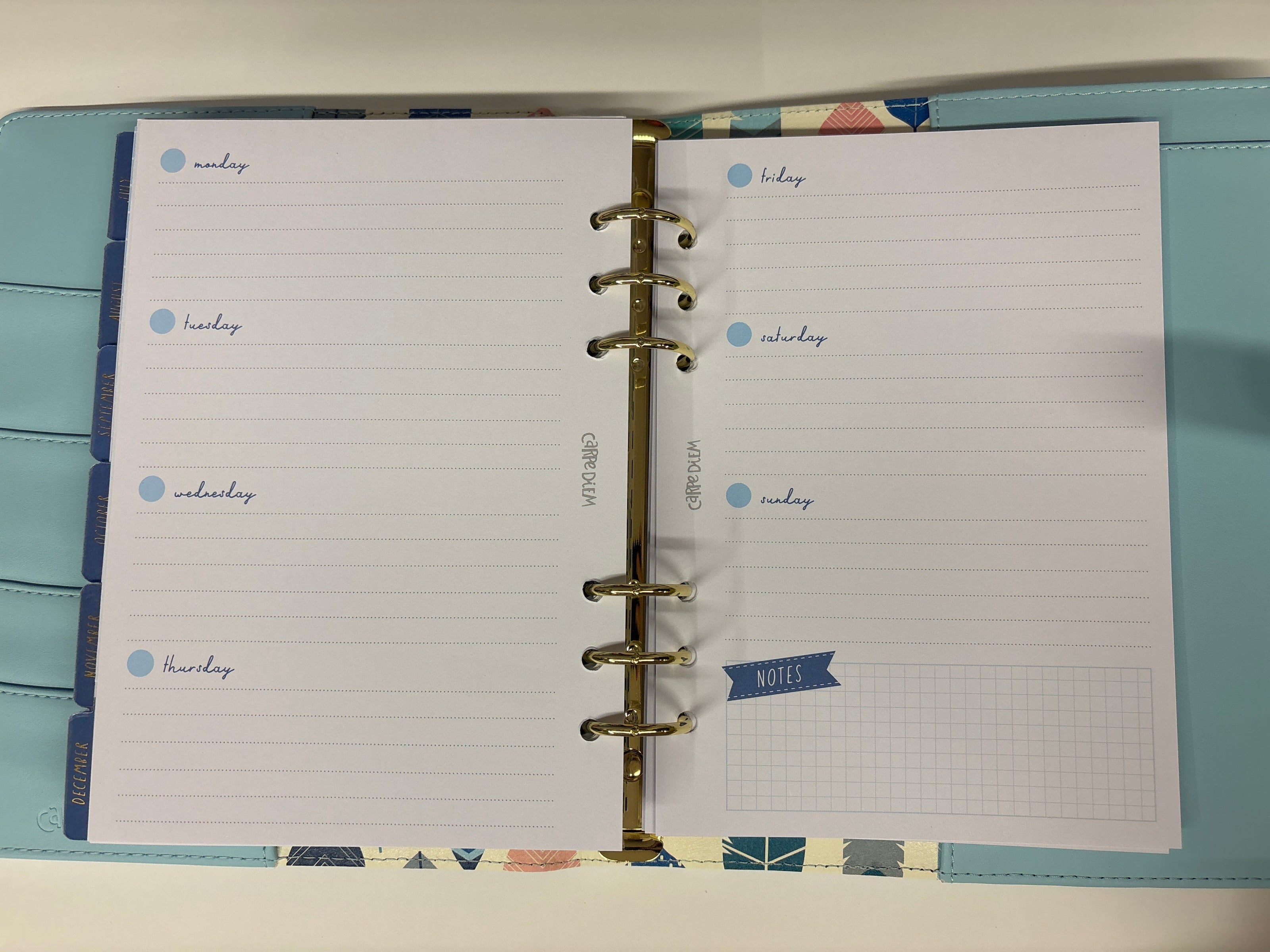 Planner con anelli A5 azzurro