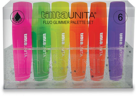Set 6 evidenziatori glitterati fluo - Tinta Unita
