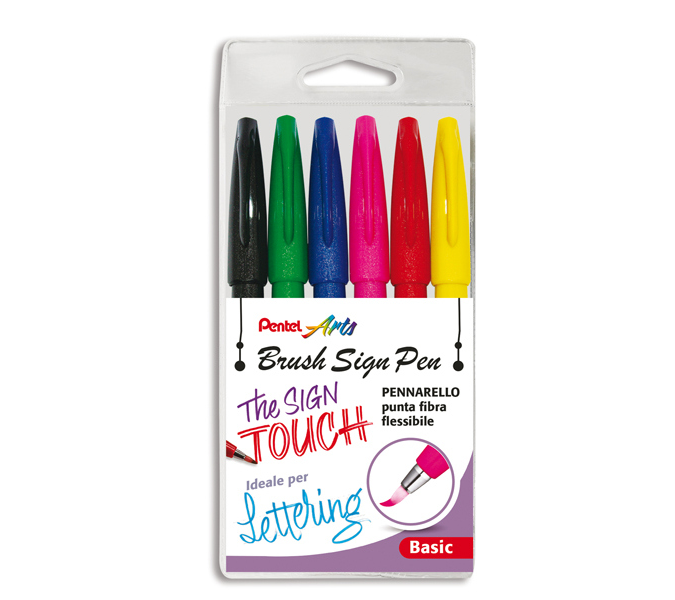 Confezione 6 brush sign pen Pentel Colori Brillanti