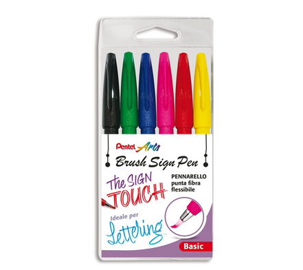 Confezione 6 brush sign pen Pentel Colori Brillanti