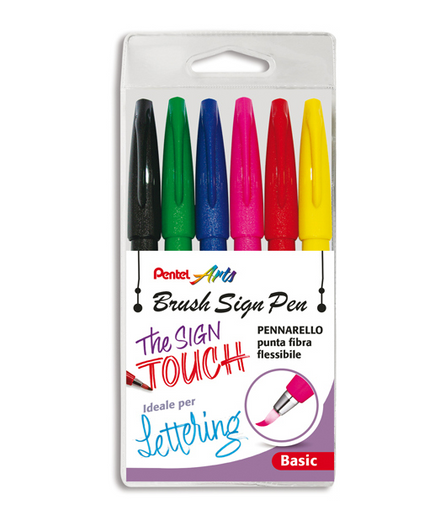 Confezione 6 brush sign pen Pentel Colori Brillanti