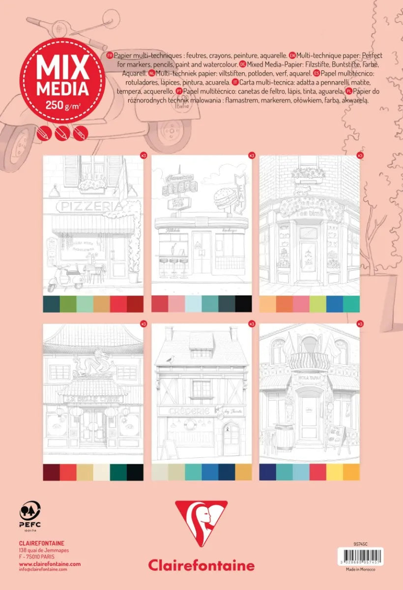 Album da colorare A4 Odelia ShopFronts - Colora, rilassati e crea opere uniche
