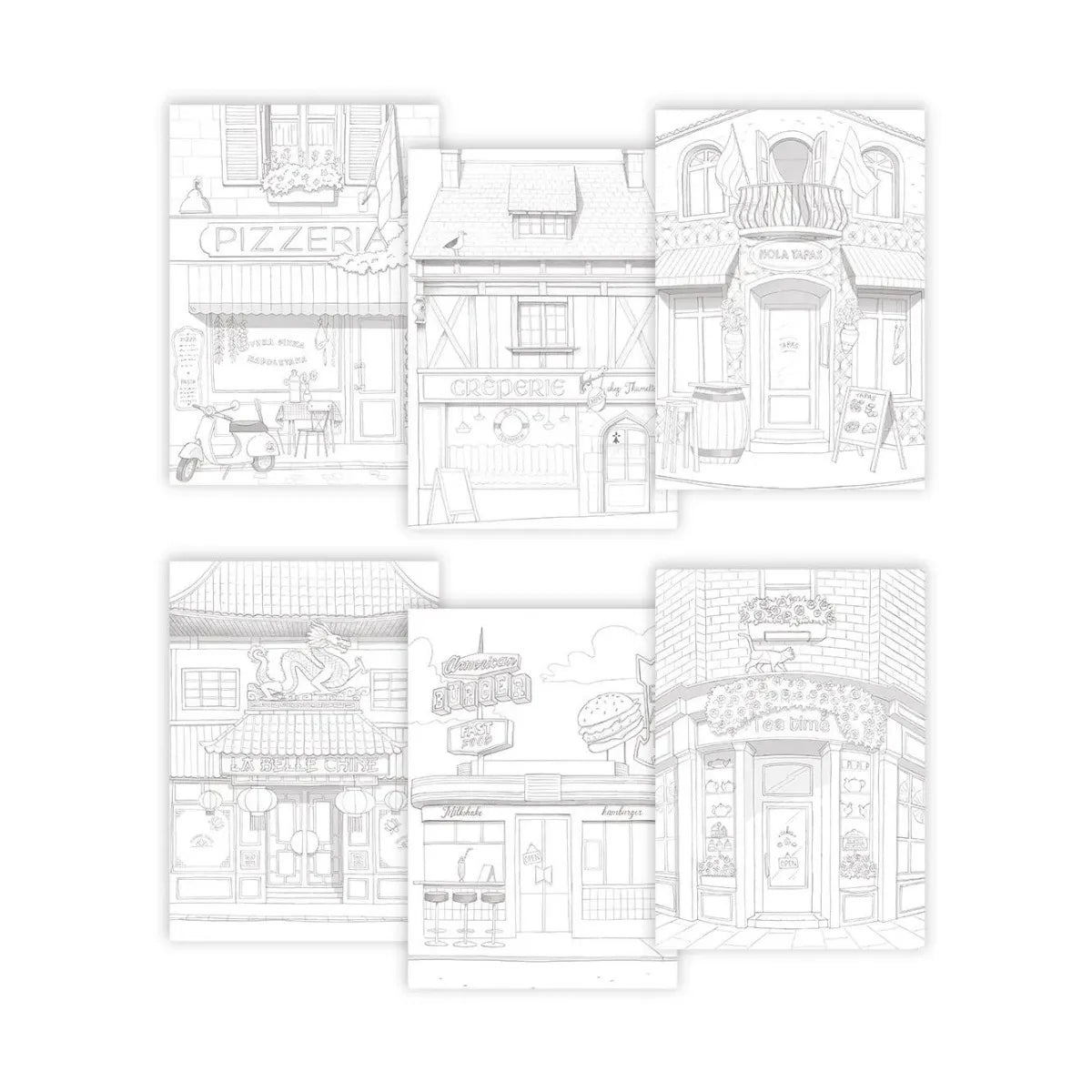 Album da colorare A4 Odelia ShopFronts - Colora, rilassati e crea opere uniche