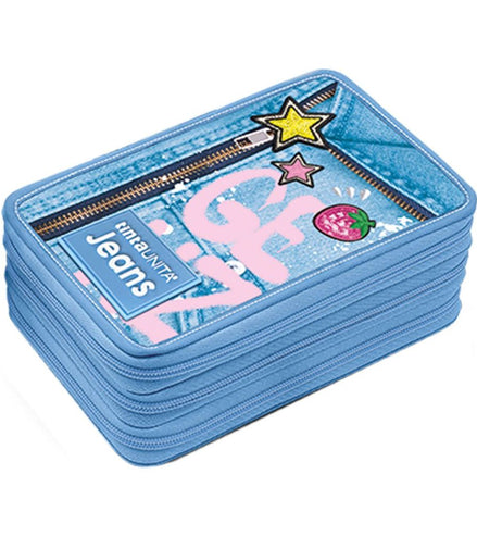 Astuccio tre zip Tinta Unita Jeans