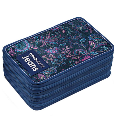 Astuccio tre zip Tinta Unita Jeans
