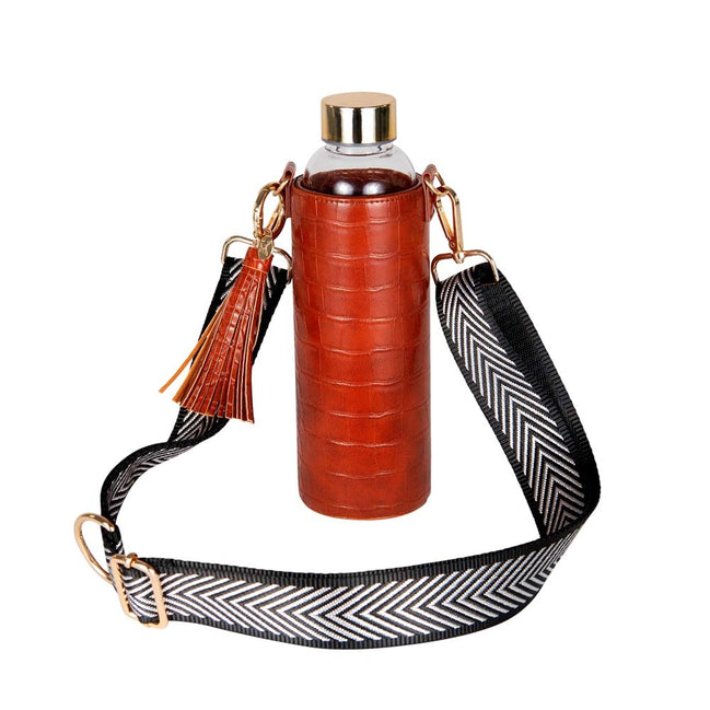 Porta borraccia in pelle vegana con bottiglia in vetro 500ml ArteBene