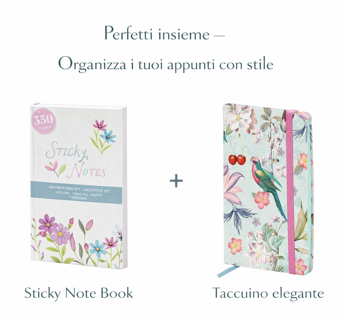 Sticky note book abbinato a taccuino per appunti e idee quotidiane
