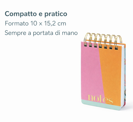 Block notes spiralato compatto con fogli a righe, ideale per appunti quotidiani