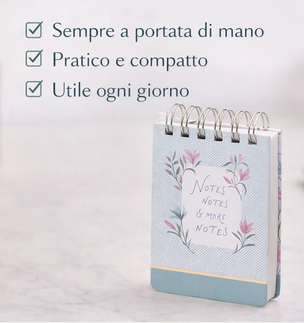 Block notes spiralato compatto con copertina colorata e spirale, ideale per prendere appunti, annotare idee e promemoria quotidiani, pratico da tenere sempre a portata di mano