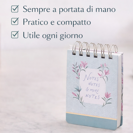 Block notes spiralato compatto con copertina colorata e spirale, ideale per prendere appunti, annotare idee e promemoria quotidiani, pratico da tenere sempre a portata di mano