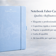 Notebook A6 Faber-Castell con copertina rigida, pagine a quadretti e design elegante.
