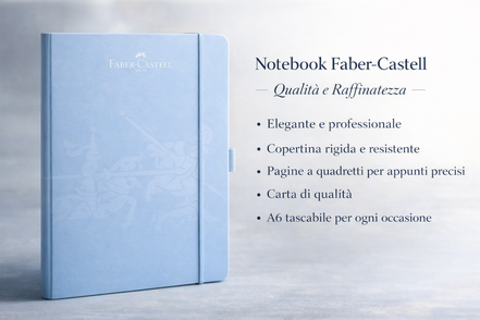 Notebook A6 Faber-Castell con copertina rigida, pagine a quadretti e design elegante.
