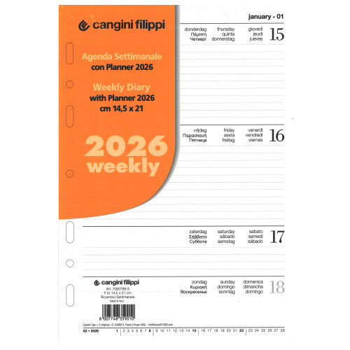 Ricambio settimanale 2026 A5 per planner