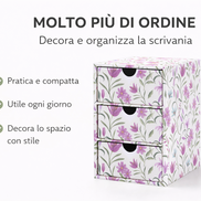 Cassettiera da scrivania a 3 cassetti con design floreale decorativo, ideale per organizzare e arredare la scrivania con stile ogni giorno
