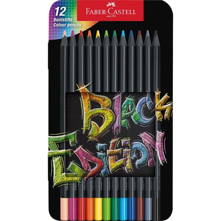 Confezione in metallo con 12 matite colorate Black Edition Faber-Castell