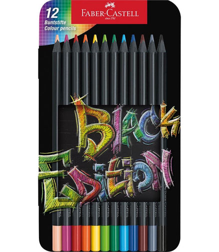 Confezione in metallo con 12 matite colorate Black Edition Faber-Castell