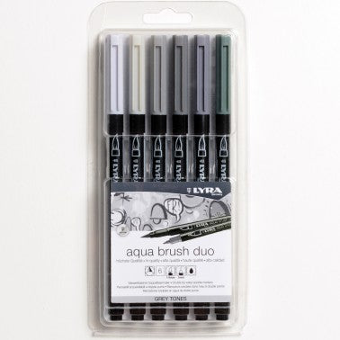 Pennarelli  aqua brush duo sei colori set grigio Lyra