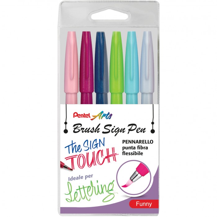 Confezione 6 brush sign pen Pentel Colori Pastello
