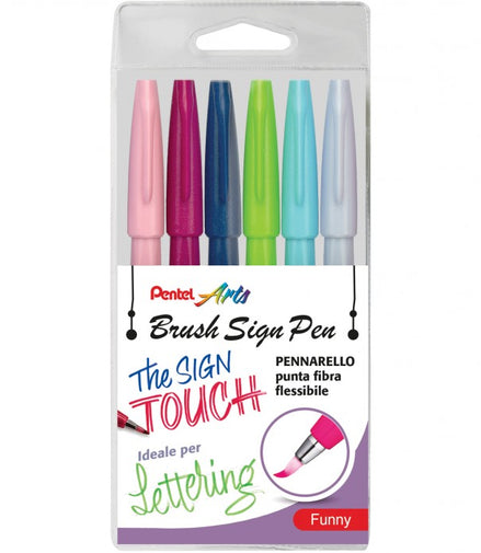 Confezione 6 brush sign pen Pentel Colori Pastello