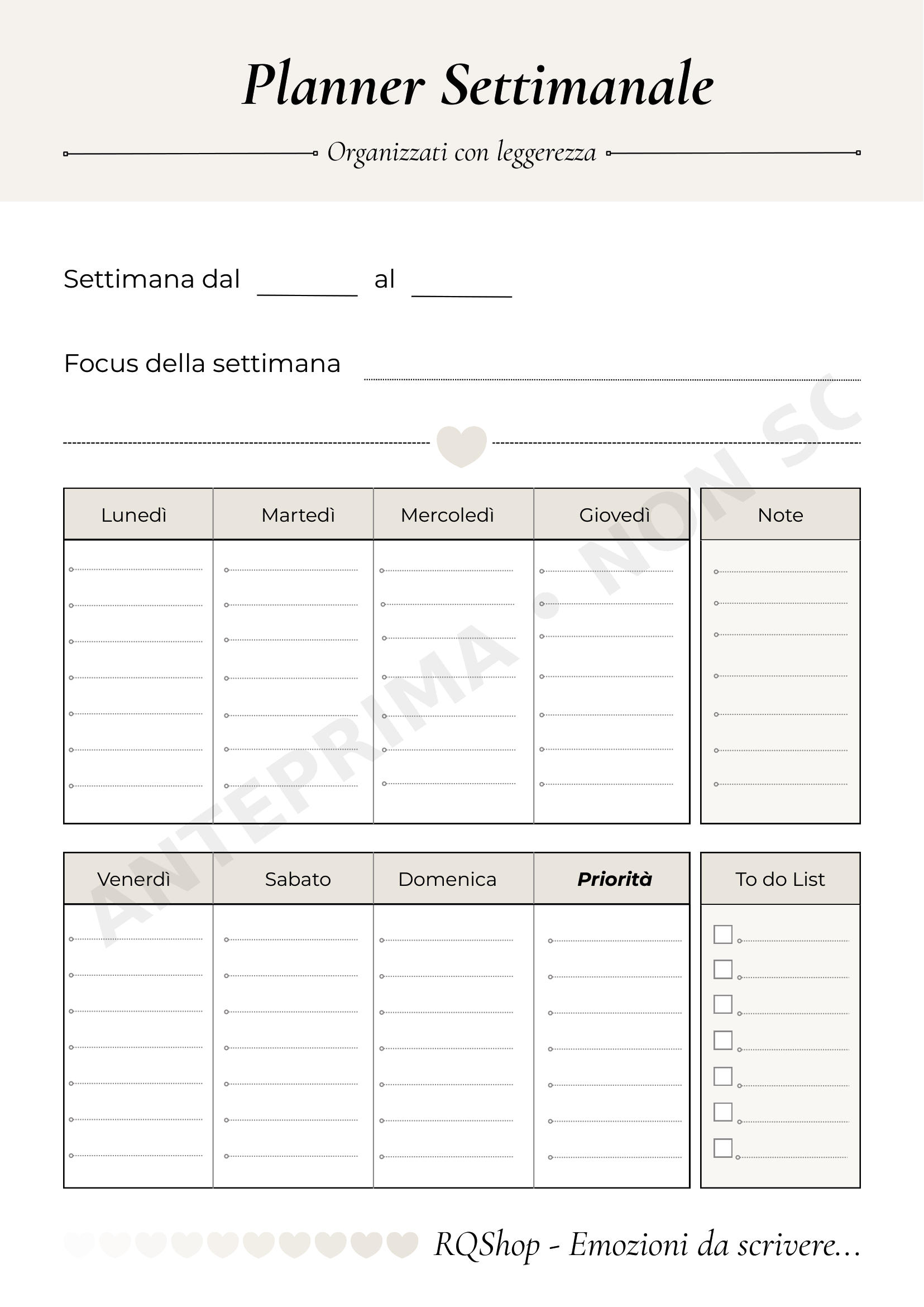 Pack Organizzazione – Starter kit stampabile