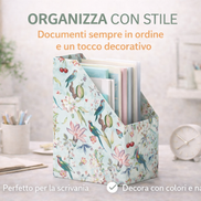 Portariviste A4 da scrivania con fantasia floreale e uccellini, design elegante e decorativo, ideale per organizzare documenti e riviste su una scrivania