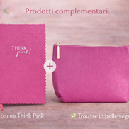 Set coordinato Artebene con taccuino Think Pink formato A5 e trousse rosa in pelle vegana, ideale per organizzare appunti e accessori con stile
