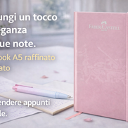 Taccuino Faber-Castell Notebook A5 Rose Shadow con copertina rosa elegante, carta di alta qualità certificata FSC e chiusura con elastico, ideale per appunti, studio e scrittura quotidiana.
