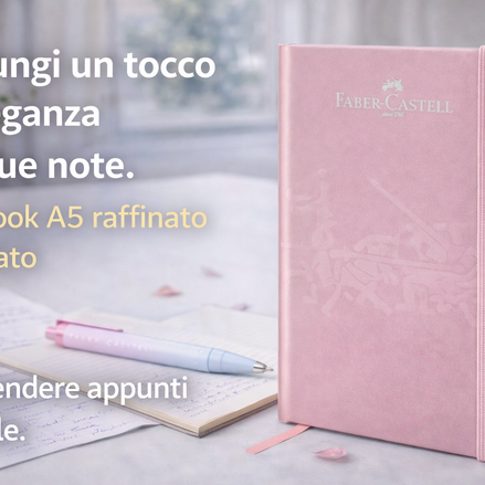 Taccuino Faber-Castell Notebook A5 Rose Shadow con copertina rosa elegante, carta di alta qualità certificata FSC e chiusura con elastico, ideale per appunti, studio e scrittura quotidiana.
