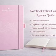 Notebook A6 Rosa Faber-Castell con copertina rigida, pagine a quadretti e design elegante.
