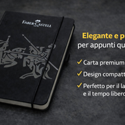 Notebook A5 Faber-Castell nero con copertina rigida elegante, carta premium e formato compatto, perfetto per organizzare appunti di lavoro e uso quotidiano.